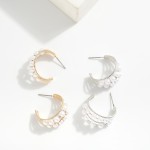 Wholesale layered Twisted Metal Hoop Earrings Pearl Details D