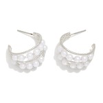 Wholesale layered Twisted Metal Hoop Earrings Pearl Details D