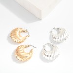Wholesale chunky Ridged Metal Tapered Hoop Earrings D