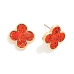 Wholesale glitter Clover Drop Earrings Textured Metal Border L