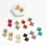 Wholesale glitter Clover Drop Earrings Textured Metal Border L