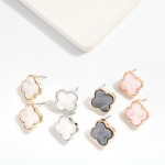 Wholesale pearlescent Clover Post Drop Earrings Metal Border L