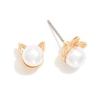 Wholesale pearl Stud Earrings Metal Triangle Details L