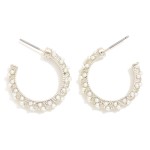 Wholesale textured Metal Hoop Earrings Pearl Details D