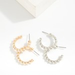 Wholesale textured Metal Hoop Earrings Pearl Details D