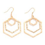 Wholesale layered Hammered Metal Hexagons Drop Earrings L