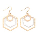 Wholesale layered Hammered Metal Hexagons Drop Earrings L
