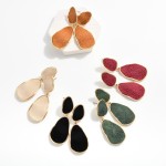 Wholesale linked Metal Geometric Drop Earrings Cracked Vegan Leather Detail L