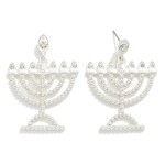 Wholesale metal Bead Menorah Post Drop Earrings Rhinestone Details L