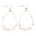 Wholesale metal Wire Teardrop Drop Earrings Beaded Pearl Details L