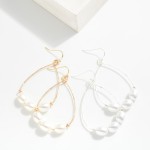 Metal Tone Wire Teardrop Drop Earrings With Beaded Pearl Details 

- Approximately 2.25" L