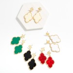 Wholesale elongated Clover Post Drop Earrings Textured Metal Clover Post L