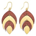 Wholesale linked Wood Metal Leaf Drop Earrings L