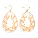 Wire Wrapped Teardrop Drop Earrings Featuring Translucent Triangle Beads Detail

- Approximately 2" L