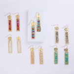Wholesale linked Metal Rectangles Post Drop Earrings Faceted Bead Accents L