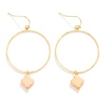 Wholesale hammered Metal Hoop Drop Earrings Translucent Clover Detail L