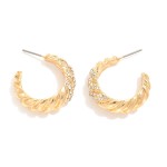 Wholesale ridged Hoop Earrings Rhinestone Details D