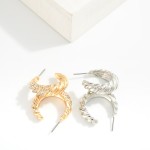 Wholesale ridged Hoop Earrings Rhinestone Details D