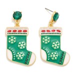 Wholesale enamel Christmas Stocking Post Drop Earrings Rhinestone Post L