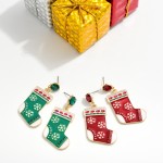 Wholesale enamel Christmas Stocking Post Drop Earrings Rhinestone Post L