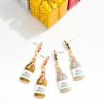 Wholesale glitter Enamel Happy Holidays Champagne Bottle Post Stud Earrings L