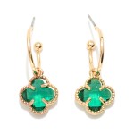 Wholesale metal Hoop Earrings Glass Crystal Clover Dangle Accent L