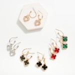 Wholesale metal Hoop Earrings Glass Crystal Clover Dangle Accent L