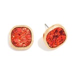 Wholesale rounded Glitter Square Stud Earrings L