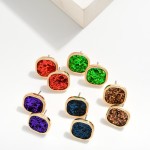 Wholesale rounded Glitter Square Stud Earrings L
