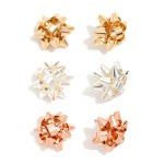 Wholesale set Three Metal Christmas Present Bow Post Drop Earrings L