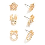 Wholesale set Three Rhinestone Studded Christmas Stud Earrings L