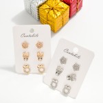 Wholesale set Three Rhinestone Studded Christmas Stud Earrings L