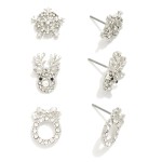 Wholesale set Three Rhinestone Studded Christmas Stud Earrings L