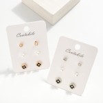 Wholesale set Three Stud Earrings Pearls Rhinestones L