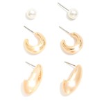 Wholesale set Three Earrings Metal Tones Pearl L