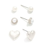 Wholesale set Three Studs Metal Tones Pearls L