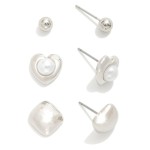 Wholesale set Three Stud Earrings Metal Tones Pearls L