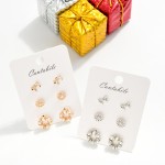 Wholesale set Three Stud Earrings Metal Tones Pearls Rhinestones L
