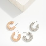 Wholesale textured Metal Hoop Earrings Rhinestone Accents D
