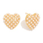 Wholesale pave Pearl Puffy Heart Post Drop Earrings L