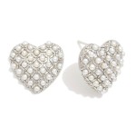 Wholesale pave Pearl Puffy Heart Post Drop Earrings L