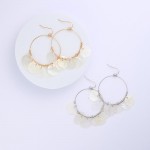 Metal Tone Wire Hoop Drop Earrings Featuring Capiz Shell & Metal Bead Accents 

- Approximately 2.5" L