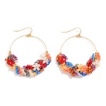 Wholesale glitter Acetate Flower Beaded Wire Hoop Drop Earrings L
