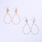 Wholesale pearl Beaded Teardrop Earrings Linked Metal Clover L