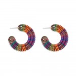 Wholesale multi Color String Wrapped Flatted Hoop Earrings D