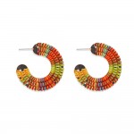 Multi Color String Wrapped Flatted Hoop Earrings 

- Approximately .75" D