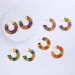 Wholesale multi Color String Wrapped Flatted Hoop Earrings D