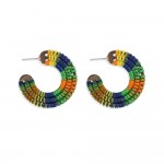 Wholesale multi Color String Wrapped Flatted Hoop Earrings D