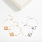 Wholesale metal Wire Drop Hoop Earrings Featured Textured Clover Accent L