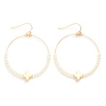 Wholesale metal Wire Drop Hoop Earrings Pearl Beaded Details Metal Criss Cross L